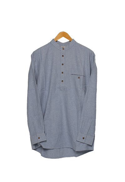 Grandad Flannel  Shirt Plain Blue